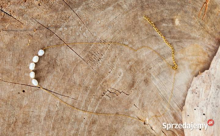 Nowy łańcuszek naszyjnik stal chirurgiczna perły pomorskie Gdańsk