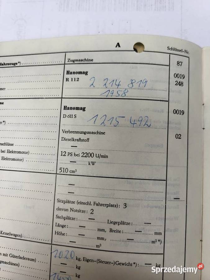 papiery brif hanomag r112 1958r śląskie sprzedam