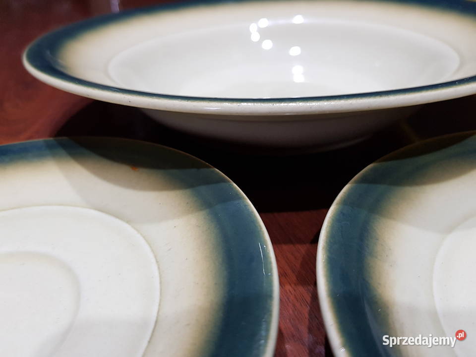 talerze komplet PRL kamienne ceramika Kielce