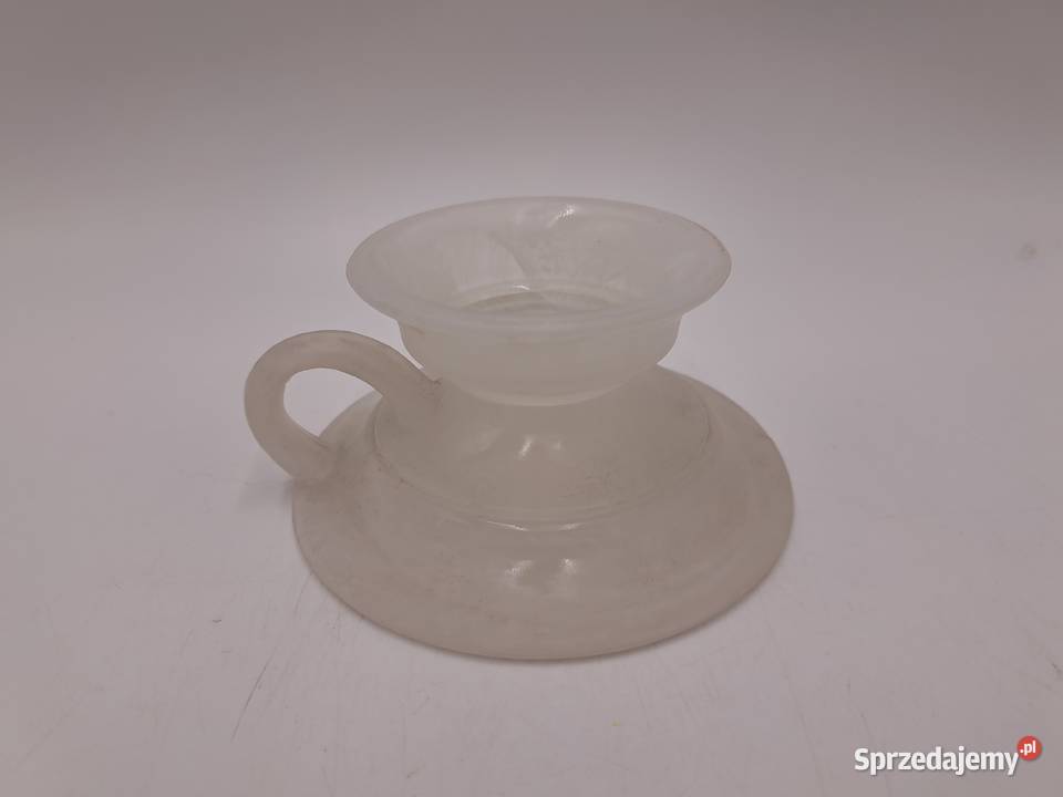 Szklany biały mleczny świecznik Herner Glas Olkusz
