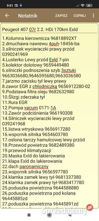 Części Peugeot 407 SW 07r 22 HDi 170 HURT 12 osobowe lubelskie Abramów