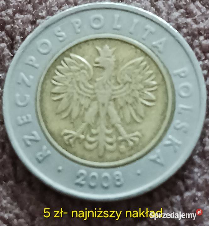 5 Złotych 2008 r najniższy nakład Konin sprzedam