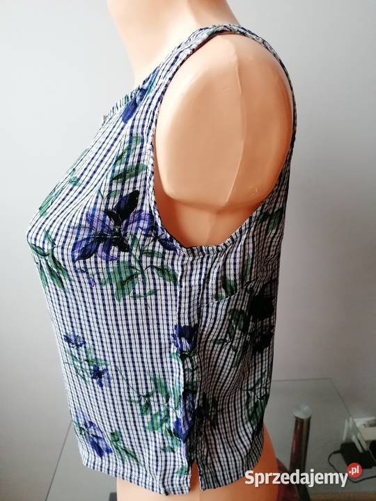 WALLISDAMSKI TOP BEZ RĘKAWÓW W KRATĘ KWIATY R38 fioletowy Łódź