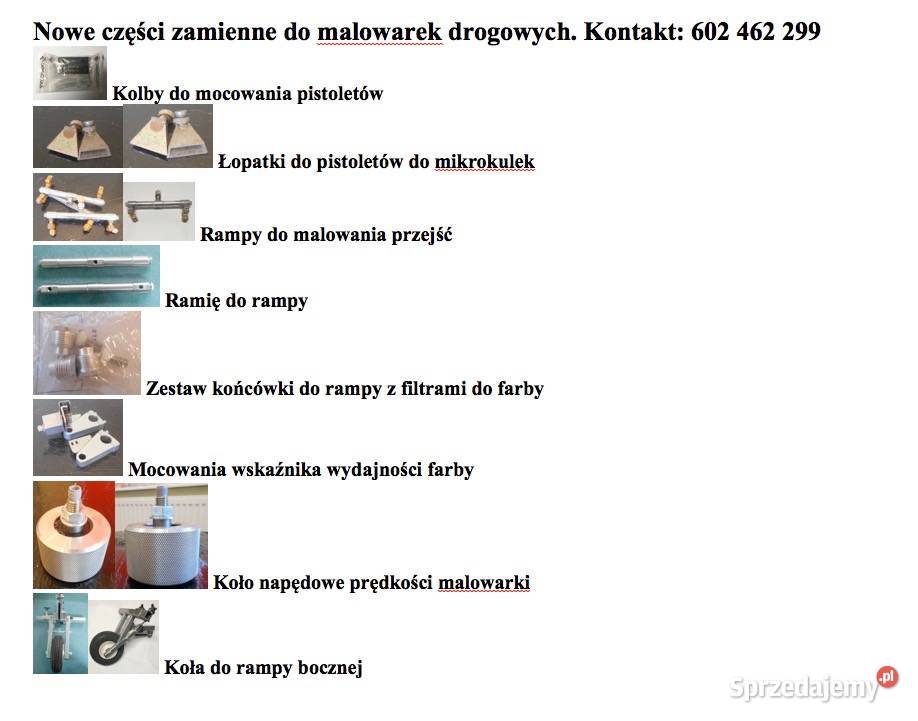 CZĘŚCI NOWE DO MALOWAREK DROGOWYCH Rok produkcji 2020 Pozostałe