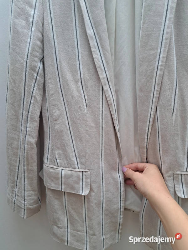 Lniany żakiet w paski HM rozmiar 34