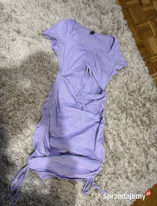 Fioletowa sukienka marszczona cut out mini dress