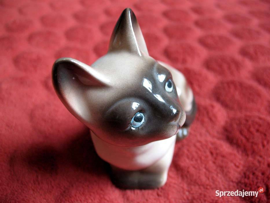 Kot Syjamski kotek Figurka mała porcelana 8 x 9 beżowy Siedlce
