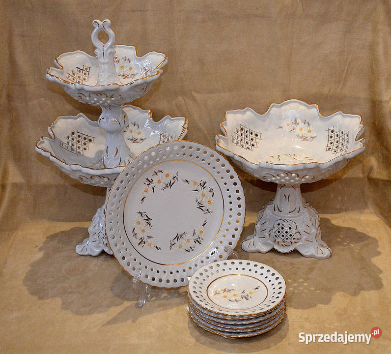 Owocarka duża i mała zestaw deserowy porcelana Środa Wielkopolska