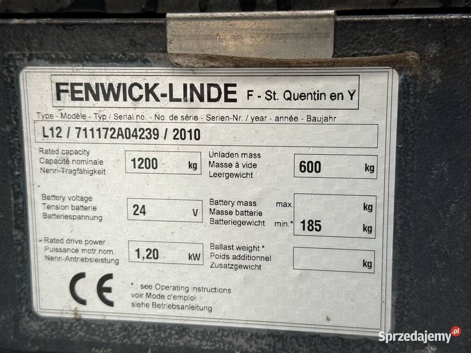 Linde L12 triplex 36m wózek paletowy z masztem Konin