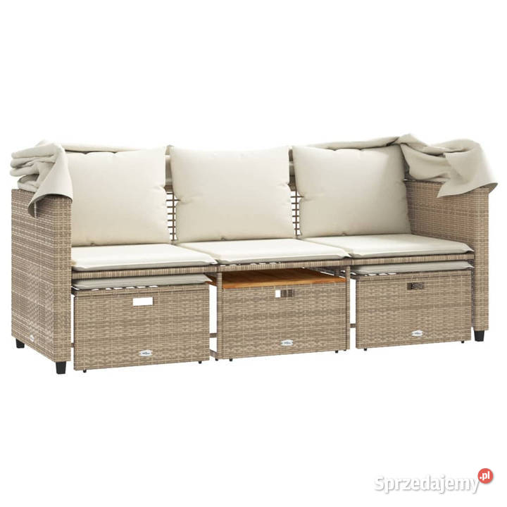 3os sofa ogrodowa z baldachimem i podnóżkami beż Warszawa
