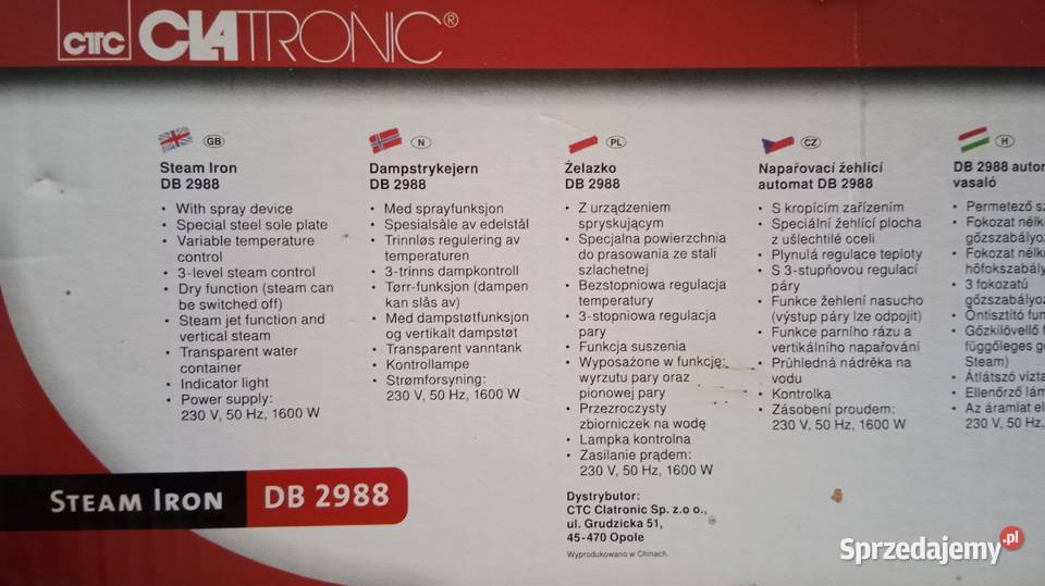 CLATRONIC DB 2988 Steam Iron żelazko 1600 W Ełk
