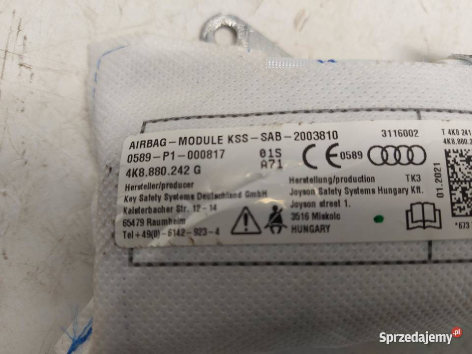 Audi A7 II 4K8 4M0 TFSI AIRBAG PODUSZKA FOTELA osobowe Wyposażenie wnętrza