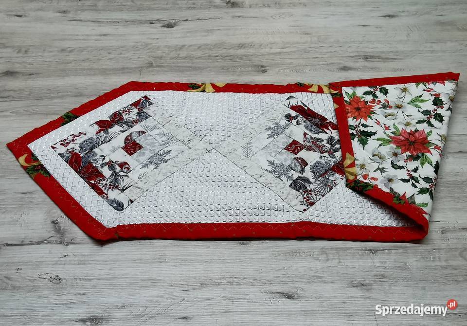 Świąteczny bieżnik patchwork srebrne akcenty Piaseczno