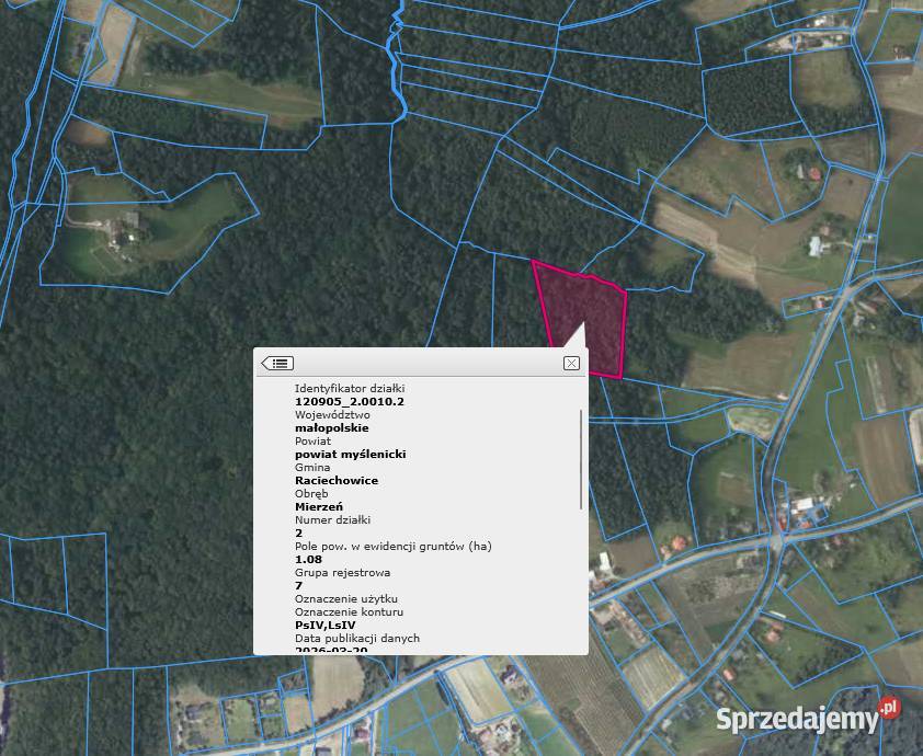 Sprzedam działkę Mierzeń Gmina Raciechowice