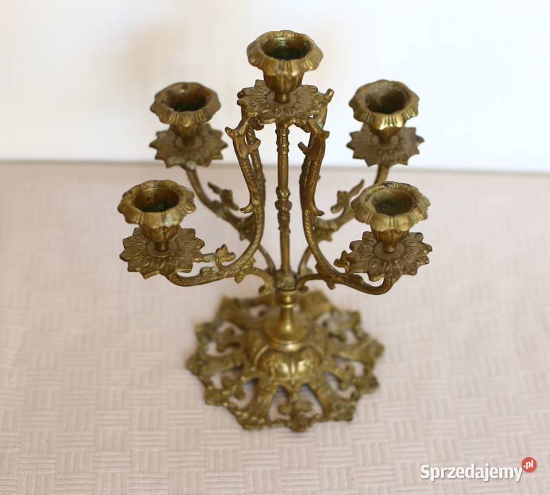 Mosiężny ozdobny świecznik 5 ramienny kandelabr pomorskie Gdańsk