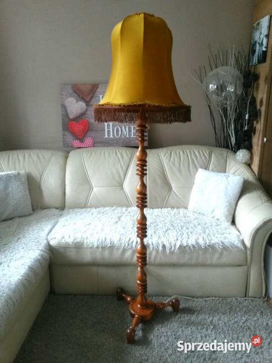 lampy podłogowe drewniane z abażurem Sprzedajemy.pl Lampa styl PRL Lampa Stojąca szara Półka podłogowa
