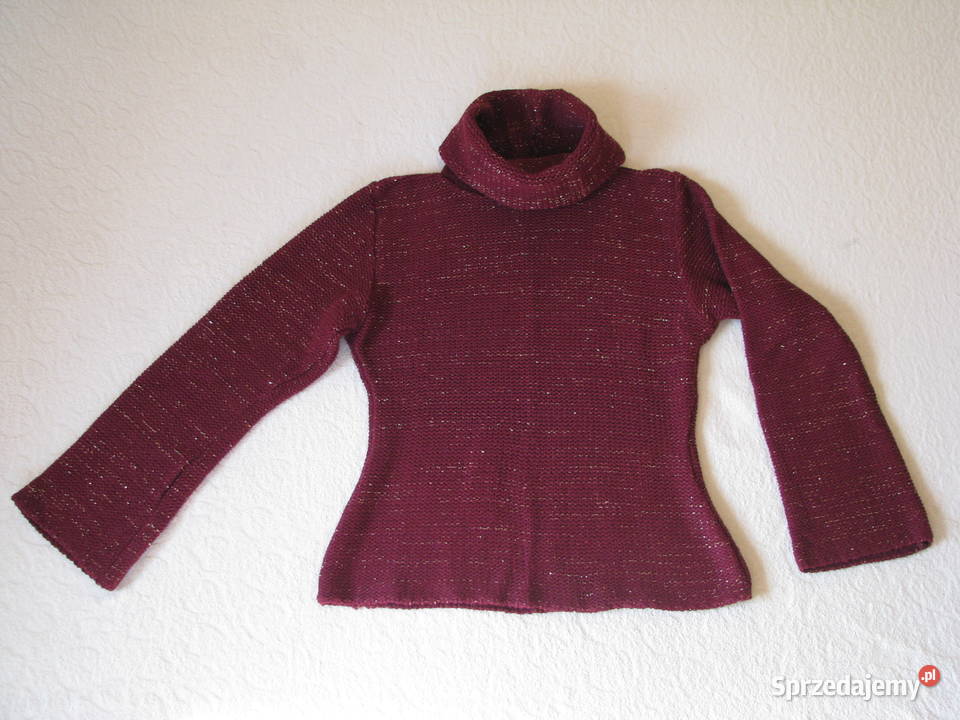Bordowy sweterek golf ze złotą nicią M małopolskie Brzegi