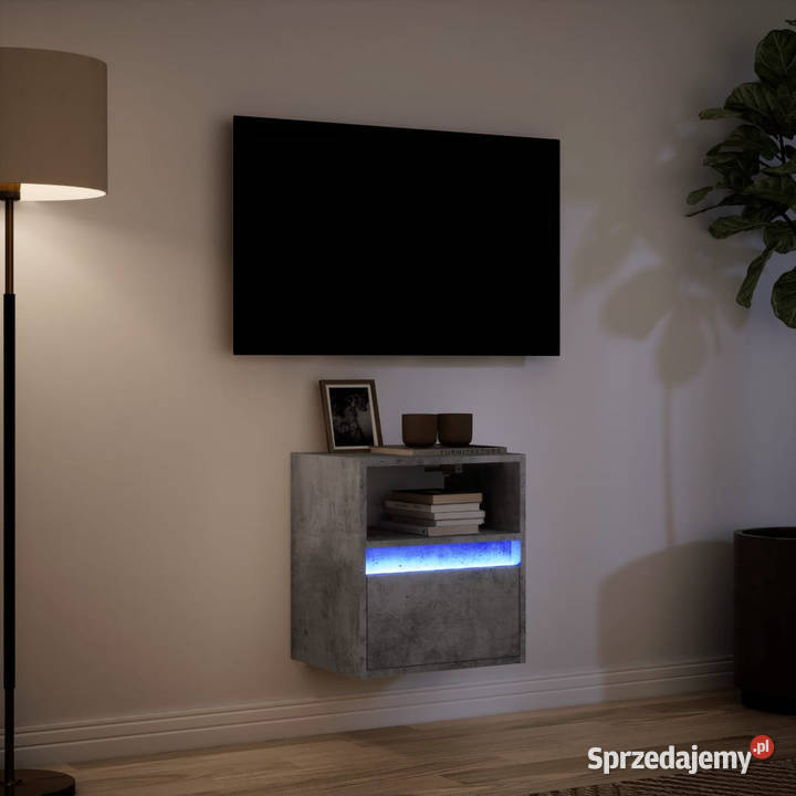 Ścienna szafka TV z LED szarość betonu 41x31x45