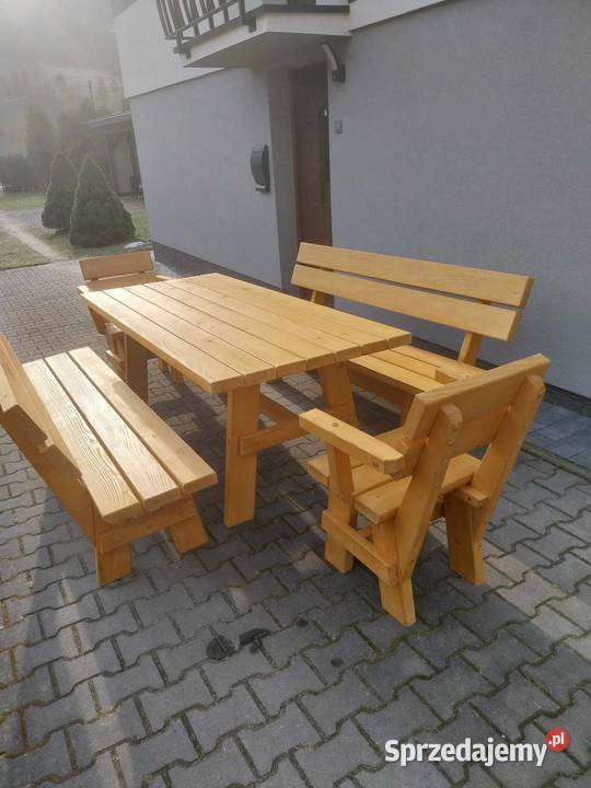 Meble góralskie ogrodowe drewniane stoły