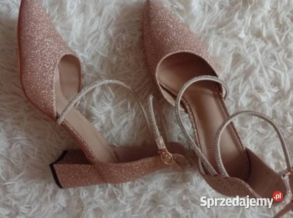 41 Złote bogato zdobione czółenka wieczorowe z Kraków sprzedam