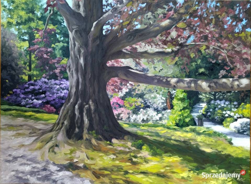 Obraz olejnySerce Ogrodu drzewo pejzaż Malarstwo Łęki Strzyżowskie sprzedam