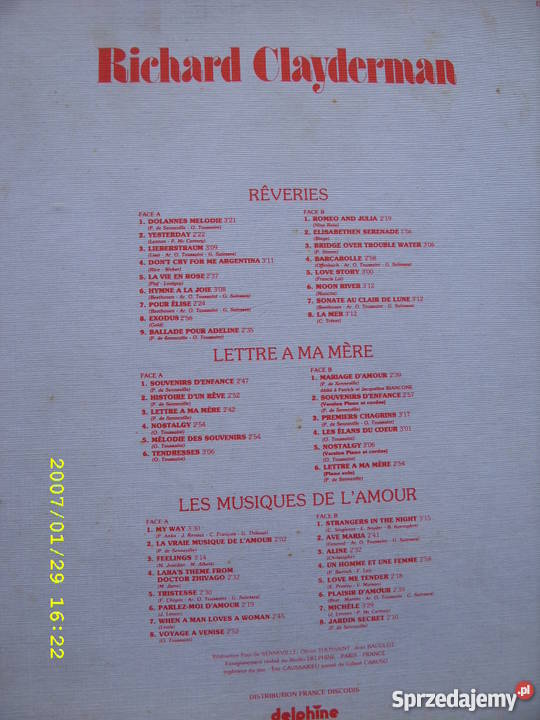 Klasyka LP RICHARD CLAYDERMAN3 DISQUE DOR FRANCE dolnośląskie Wołów