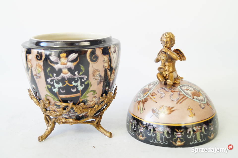 Porcelanowe czarne jajo porcelana z brązem Antyki Gizałki sprzedam