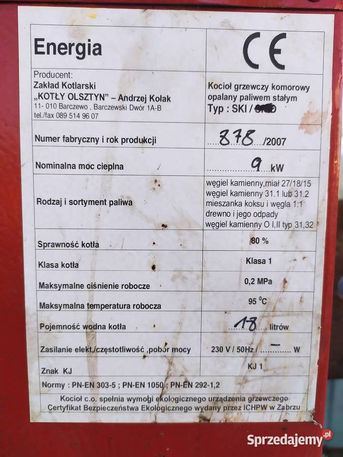 piec kocioł śmieciuch 9kW węgiel drzewo ski Kąty