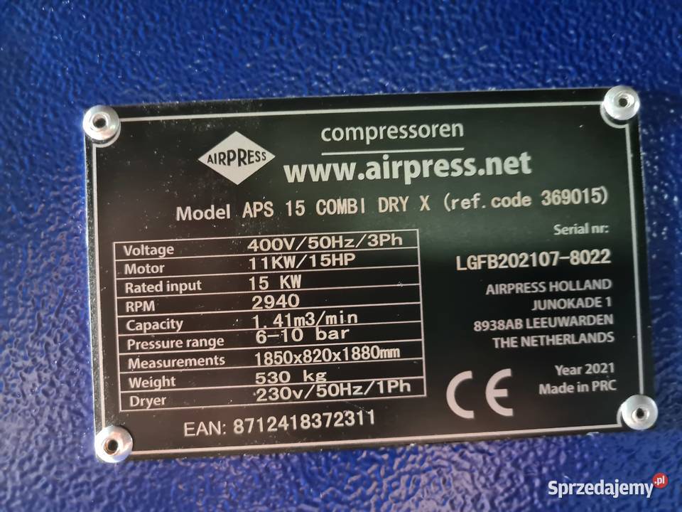 Kompresor śrubowy AIRPRESS APS 15 COMBI DRY X 11 Zduny sprzedam