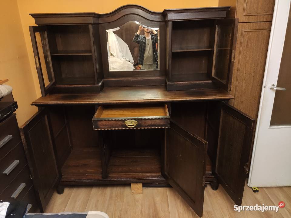 Kredens drewniany z lustrem zdobiony stary retro 65.2cm łódzkie Łódź