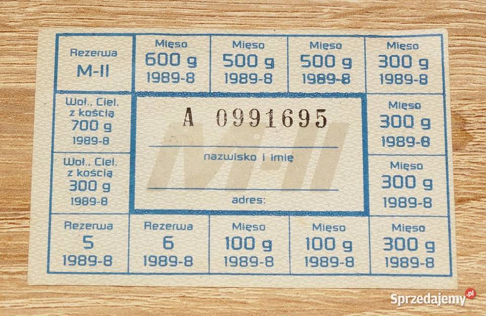 Kartka żywnościowa 19898 kartki na mięso Rezerwa Gliwice