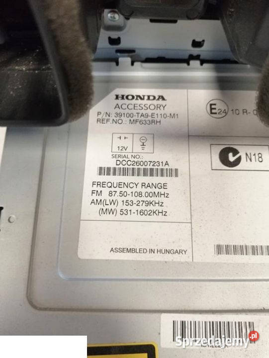 HONDA CIVIC IX RADIO ORYGINALNE WERSJA GB Wyposażenie wnętrza Kozubszczyzna