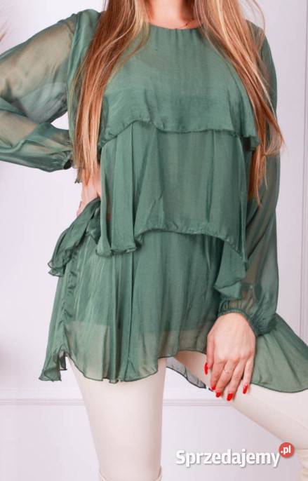 Bluzka z jedwabiu naturalnego z falbanami 9 brązowy/beżowy Białystok