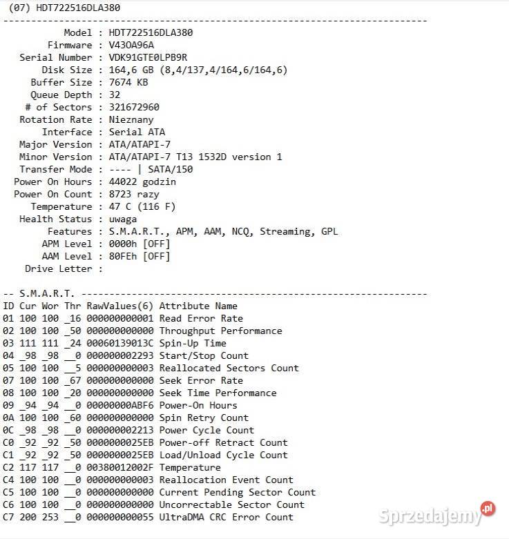 Dysk twardy Hitachi Deskstar HDT722516380 SATA Łódź