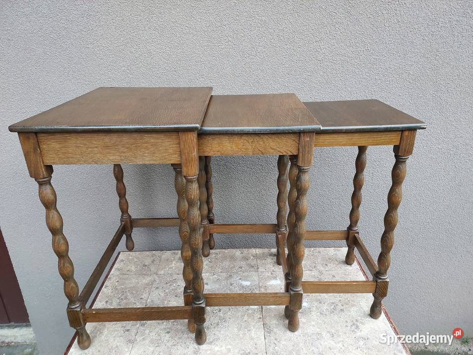 Małe podręczne stoliki dębowe trojaki zestaw 3 Tczew