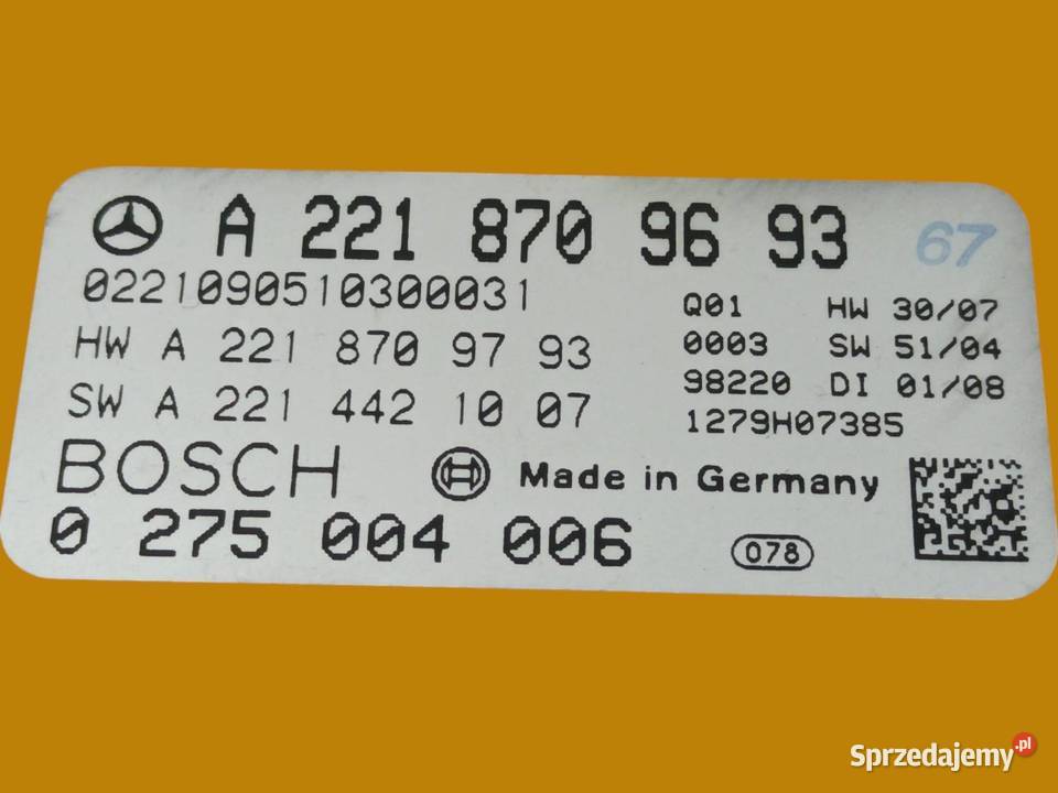 MODUŁ A2218709693 0275004006 MercedesBenz Sklasa