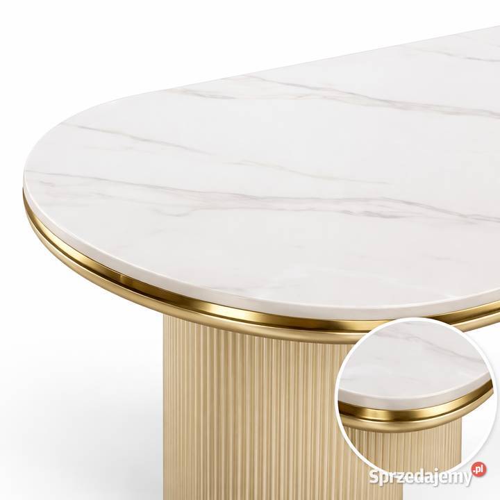 Owalny stół do jadalni salonu 180x90 z marmurem Golkowice
