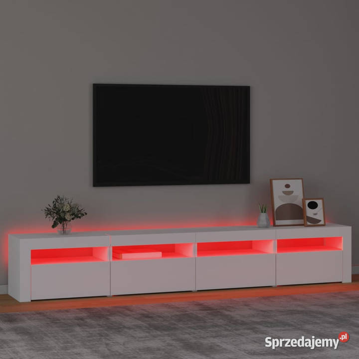 Szafka pod TV z oświetleniem LED biała 240x35x40 Meble Warszawa