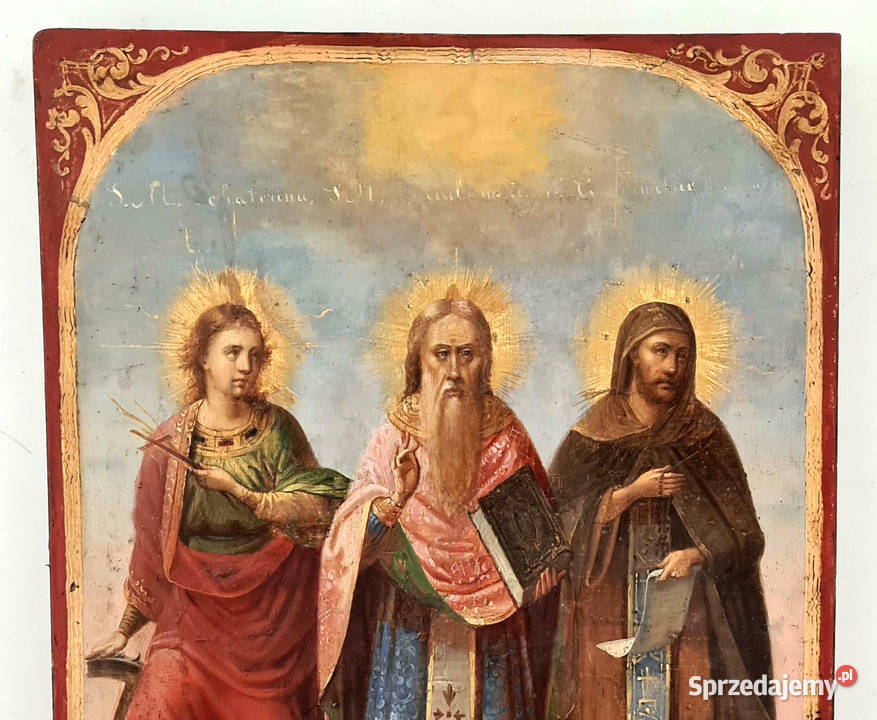 Ikona Święci Katarzyna Cyryl i Metody 1872r 0063 Antyki, Sztuka, Kolekcje Warszawa