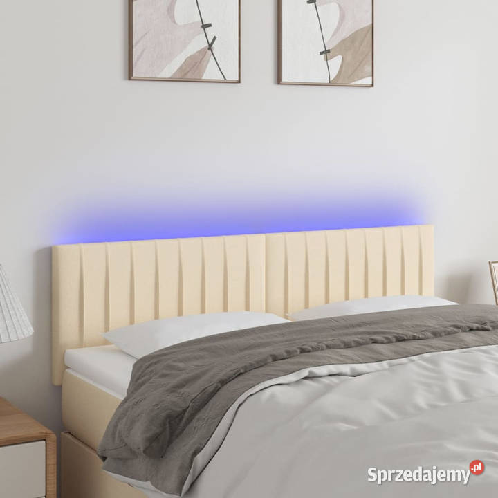 Zagłówek do łóżka z LED kremowy 144x5x7888 Łóżka i materace