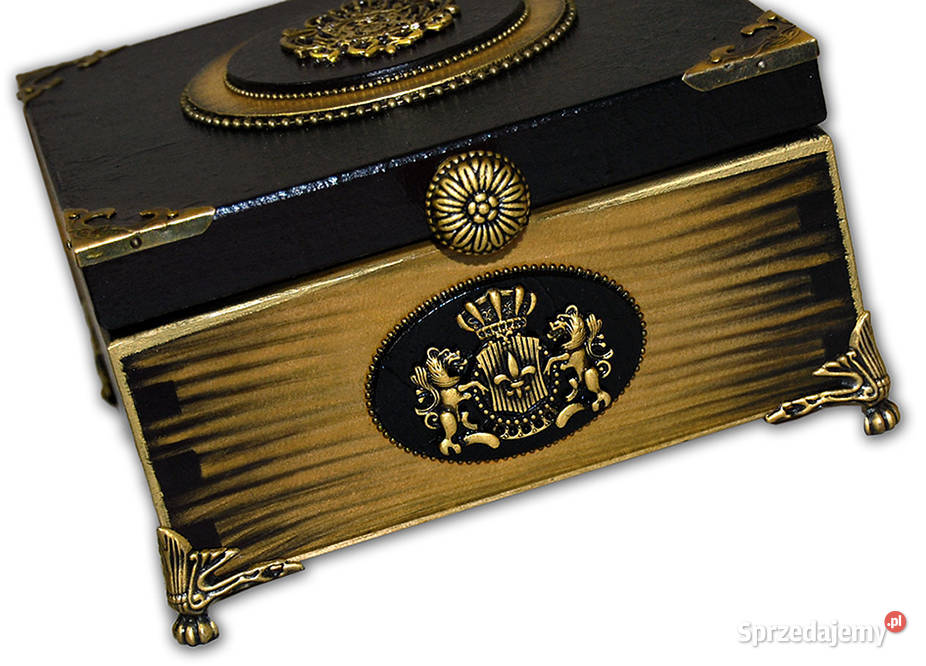 SZKATUŁKA drewniana STYL FRANCUSKI lilijka HERBY brązowy Bydgoszcz