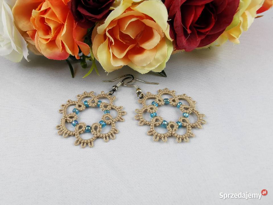 Kolczyki frywolitkowe Kolczyki Wiśniowa sprzedam