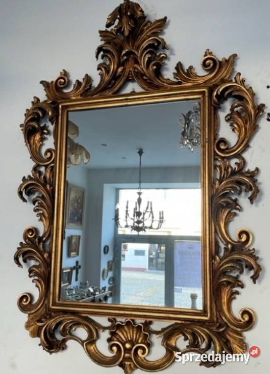 Lustro w Drewnianej Złotej Rzeźbionej Ramie mazowieckie