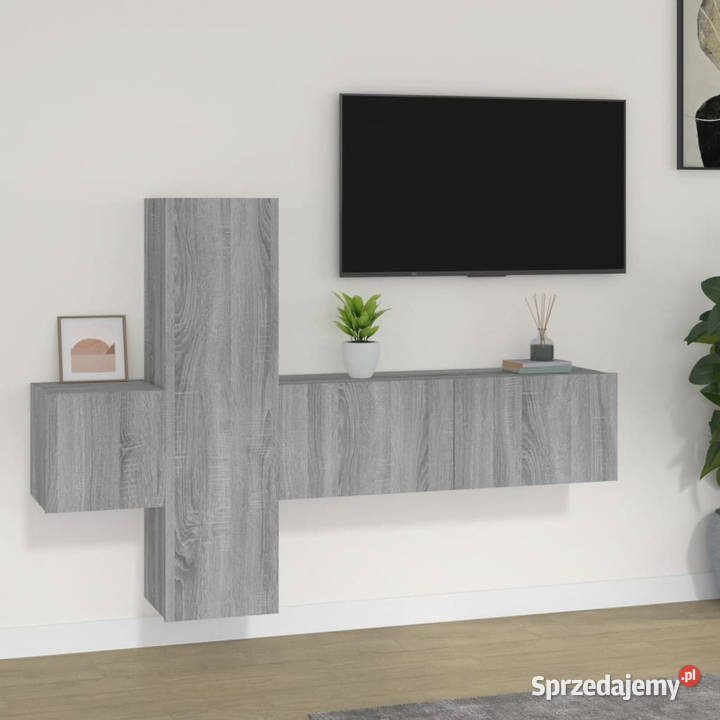 Zestaw 3 szafek TV szary dąb sonoma materiał mazowieckie Warszawa