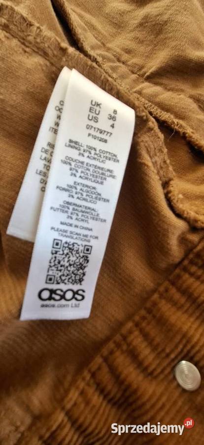 Sztruksowa kurtka brazowa Asos 36 S sherpy małopolskie Kraków