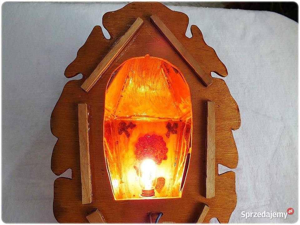 Stara Lampka drewniana śliczne kolorowe witraże lubuskie Żary