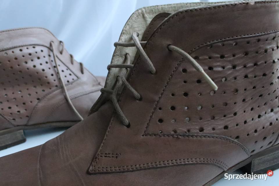 Skórzane beżowe brązowe ażurowe sznurowane botki Wrocław sprzedam