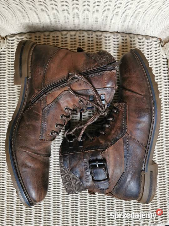 TRAPERY Oryginalne BUGATTI Denim 43 Skóra 28.5cm Łódź