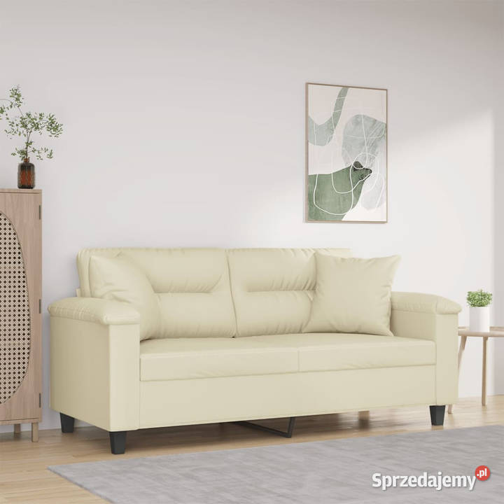 2osobowa sofa z poduszkami kremowa 140 sztuczna mazowieckie