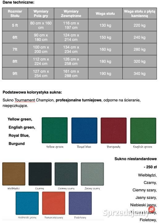 Stół bilardowy Klasyk z blatem nakrywającym i Olsztyn